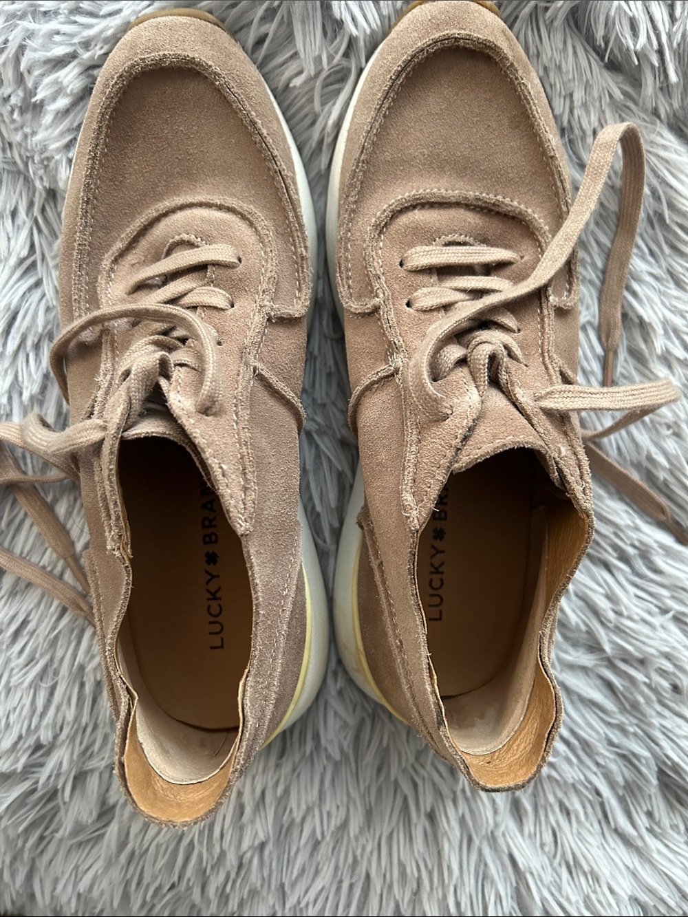 Lucky Brand Women's Beige Suede Lace-Up Sneakers